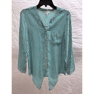Joie Edeline 100% Silk Turquoise Striped Tie-Front Blouse Small